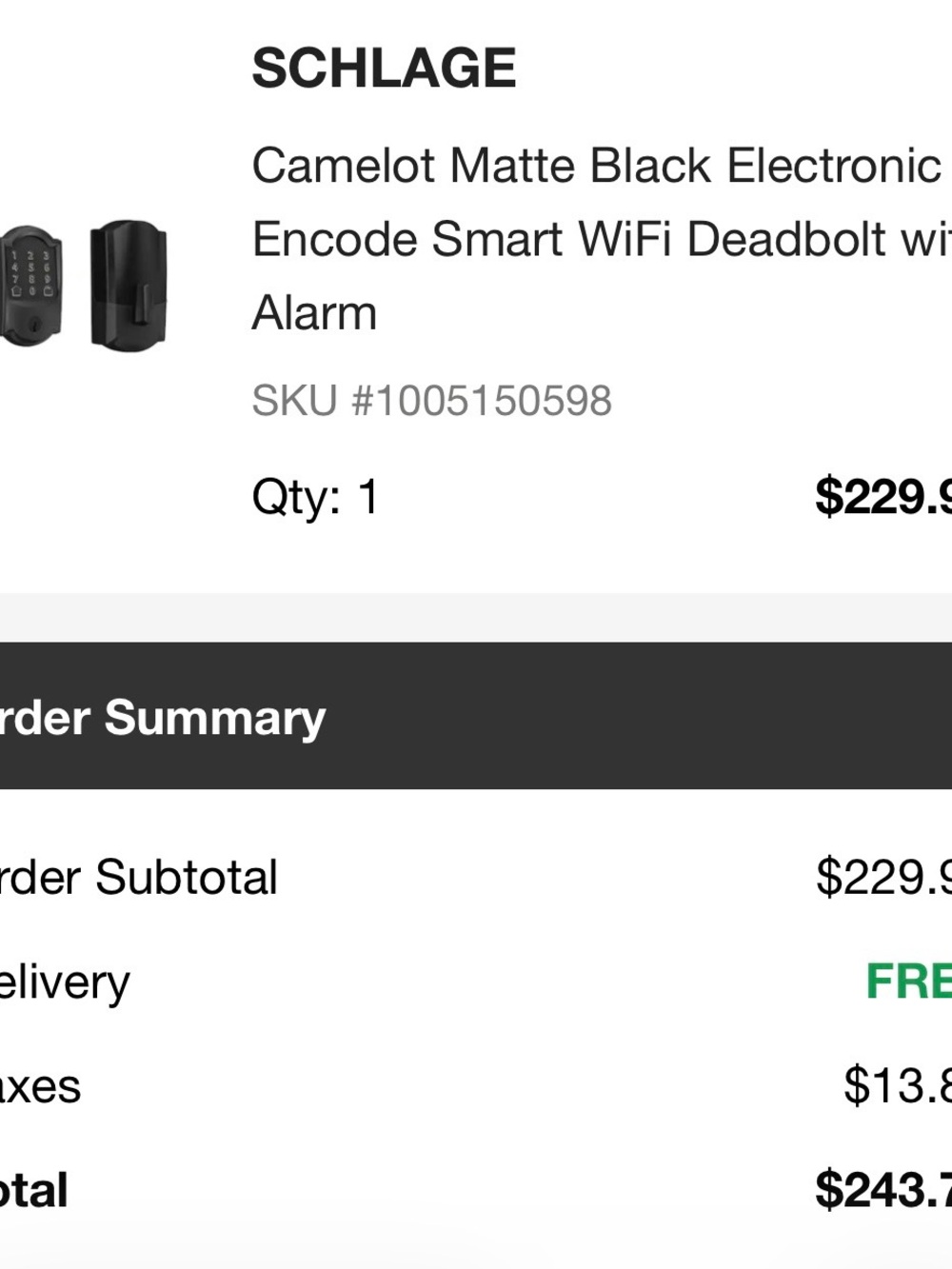 Schlage Matte Black Smart WiFi Electronic Deadbolt with Alarm - Picture 3 of 3